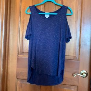Blue top with open shoulders